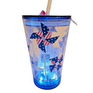 Built Luum Light Up Tumbler Straw Windmill Design Red White Blue 18 oz Patriotic (Pack of 2)