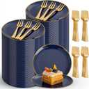 Festiva 400Pcs Navy Blue Gold Dessert Plates 6.3" with Forks 5"- 200PCS Small Disposable Dessert/Cake/Appetizer Plates and 200PCS Forks - Serve 200 Guests for Party&Birthday&Passover