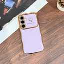 NITITOP Compatible with Samsung Galaxy S23 FE Case Cute Luxury Women Girls Men with Love Heart Electroplated Pattern Curly Wave Frame Raised Camera Shockproof Protection Cover-Lavender Purple