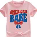 Kids Toddler Girls 4th of July T-Shirt Coquette Bowknot Patriotic USA 250 American Flag Independence Day Top (Pink)