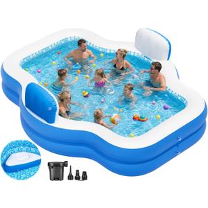 Extra Large Inflatable Pool with Pump, 121" X 90" X 22" Full-Sized Blow Up Pool with Seats for Adults, Family Inflatable Swimming Pool for Summer Water Party Backyard Garden Lawn