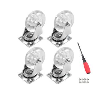 4 Pack Swivel Caster Wheels for Furniture, 2 Inch Heavy Duty Castor Wheels, Crystal Clear Polyurethane Rolling Castors with 360 Degree Plate for Cabinet,Ottoman,Bench (Not for Chair Legs)