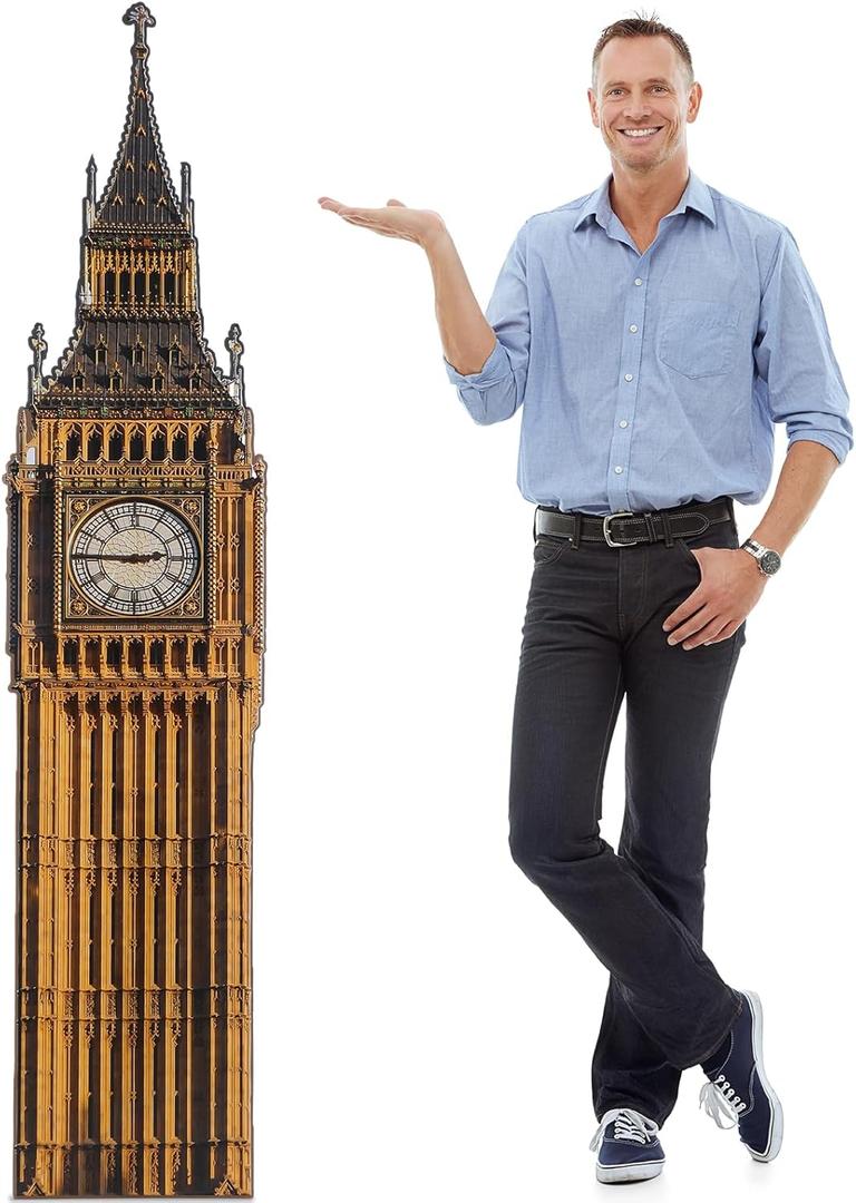 6 Ft Big Ben Cardboard Cutout British Themed Party Decorations Stand up Life Size London Decorations Big Ben Photo Prop Backdrop for England London Themed Party Decor(Brown,Classic)