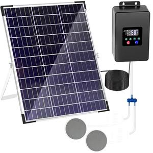 Lewisia 30W Solar Pond Aerator with Timer Air Pump Battery Aeration Kit Air Hoses and Bubble Stones Fish Tank Bubble Oxygenator 30W