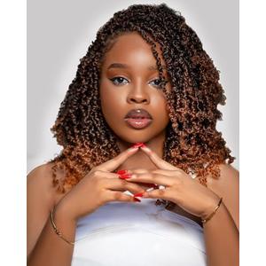 Eacia Yanky Twist Crochet Hair 10 Inch 7 Packs Ombre Brown Pretwisted Fluffy Spring Mini Twist Bohemian Passion Twist Pre Looped Crochet Braids Synthetic Hair Extensions