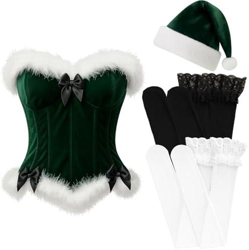 Haysandy 2 Pcs Sexy Christmas Santa Lingerie Costume Women Girls Claus Costume Dress for Xmas Outfits, Black Tights, Size large