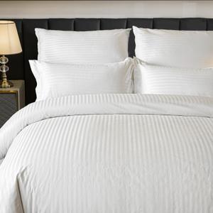 Hotel Duvet Cover King Size Cotton White Satin Pin Striped Textured with Zipper Duvet Cover King 3 Pcs Set 104"x90" (1 Duvet Cover & 2 Pillow Shams) Comforter Cover/Quilt Cover King Size