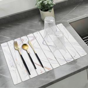 Large Stone Drying Mat for Kitchen Counter, Collapsible Stone Dish Drying Mats, Water Absorbing Diatomaceous Earth Drying Stone for Kitchen Counter, Kitchen Dish Drying Stone Mat, 24"16" (White)