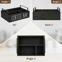 Coffee Bar Organizer Caddy, Black Wood, 3 Compartments, 11.8x7.8x3.1 Inches, Kitchen Counter Storage
