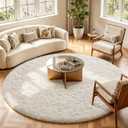 Ophanie Round Rugs 7Ft Ivory Circle Area Rug, Living Room Aesthetic Decor, Fluffy Fuzzy Bedroom Carpet, Plush Soft Shaggy Cream Rugs for Kids Home Decor, Nursery with Over 99 pcs Pile fibers