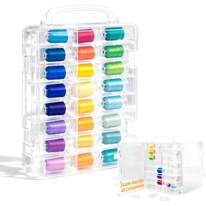 New brothread Double-Sided Storage Organizer/Box with Total 48 Adjustable Compartments, Removable Dividers For Embroidery and Sewing Threads, Embroidery Floss, Needles, Beads, Small Crafts & Toys