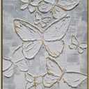 Yihui Arts Handmade Gold Foil Butterfly Wall Art on Textured Gray Canvas - Luxurious Oil Painting for Home Decor, 24"L x 16"W