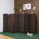 Furnnylane 6 Panel Dark Brown Rattan Room Divider, 47.2" Low Height Double-Sided Folding Privacy Screen, Freestanding Partition Wall for Home Office or Bedroom - Keeps Your Space Open & Airy