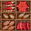 Briful 30ct Christmas Ornaments Set: Red Gold Assorted Flowers Leaf Birds Icicle Pine Cone Christmas Ball Baubles for Xmas Birthday Winter Holiday Wedding