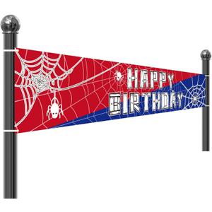 Spider Web Happy Birthday Banner, Large Happy Birthday Backdrop Spider Themed Birthday Party Supplies Decorations Photo Props for Birthday Party Baby Shower (9.84ftx19.69in)