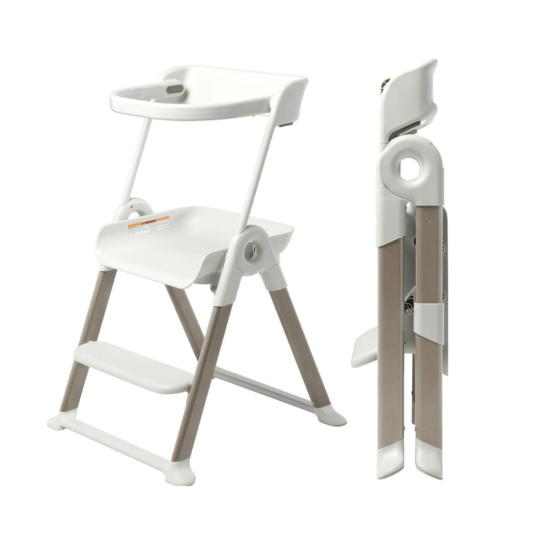Boon Pivot Toddler Tower Kids Kitchen Step Stool - Folding Step Stool for Bathroom Sink or Kitchen Counter - CPC Certification - White - Ages 18 Months to 4 Years