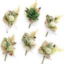 Ling's Moment Boutonniere for Men, 6pcs Groom Groomsmen Boutonniere, Artificial Flowers for Wedding Decor/Prom/Homecoming, etc.Emerald Green Beige
