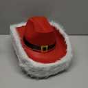 JaGely 6 Pieces Light Up Santa Claus Cowboy Hats Set, Christmas Cowgirl Hat with Lights, Red and White Festival Cowboy Hats for Women, Men Xmas Western Costume Accessories