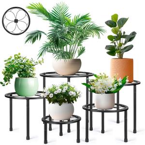5 Pack Metal Plant Stand, Anti-Rust Iron Plant Stands for Indoor and Outdoor, Heavy Duty Flower Pot Stands for Multiple Plant, Black Potted Plant Holder for Garden Home (5 Pack Black)