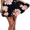 CASURESS Women Dress Summer V Neck Mini Floral Print Swing Dress Sleeveless Spaghetti Strap Skater Dresses with Belt (Black, M)