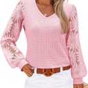 siliteelon Womens Blouses Long Sleeve Shirts V Neck Floral Lace Tops Elegant Business Casual Outfits Pink Large