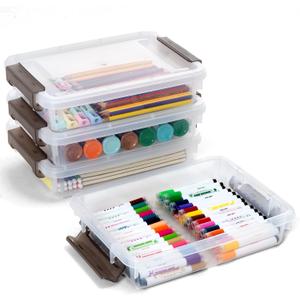 Citylife 4 Packs Portable Project Case, Clear File Box with Snap Lid, Stackable Plastic Organizers for Craft Projects (4 PCS- 12.6" x 9.06" x 2.87", White)