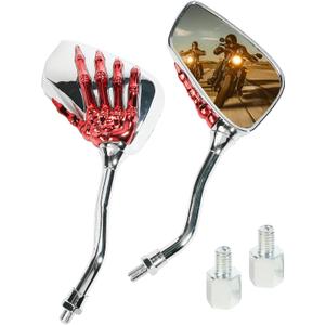 Pairs of Motorcycle Mirrors,Universal 8mm 10mm Motorcycle Rear View Mirrors,Car Accessories Skull Skeleton Hand Bike Mirror,Rearview Side Mirror for Motorcycle Bike (Red)