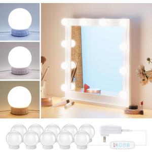 Hollywood Style Led Vanity Mirror Lights Kit - Vanity Lights Have 10 Dimmable Light Bulbs for Makeup Dressing Table and Power Supply Plug in Lighting Fixture Strip, White (No Mirror Included) (10 Bulbs)