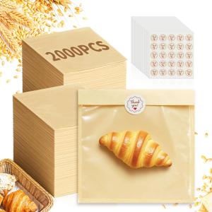 2000 Pcs Cookie Packaging Bags with Seal, 7.1''x7.5'' Paper Bakery Bags with Window, Heat Sealable & Grease Resistant To Go Bake Sale Sleeves for Gift Giving, Donut, Bread, Sandwich