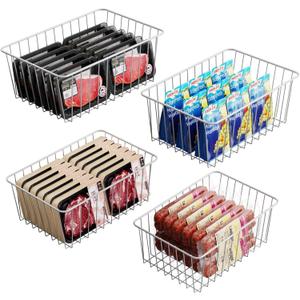 iSPECLE Freezer Organizer Bins - 4 Pack Medium Upright Baskets for 14 to 15.5 cu.ft Stand Up Freezer, Easily Sort and Get Food, Air Circulation Stops Food Sliding Out, White (4 Pack - White)