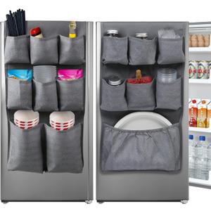 Mini Fridge Organizer Storage 65" x 12.6", Mini Fridge Caddy Hanging Organizer with 15 Extra Large Pockets for Dorm, Pantry, Plate, Silverware, Spice, Cutlery, Napkins, Other Daily Stuff