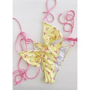 Ladies' Summer Bikini Set, Sleeveless, Backless, Backless Collar, Floral Print Bra, Low Waist, Lace Up, Floral Thong, Very Fashionable. Lightweight Texture. Suitable For Swimming, Surfing, Beach, Tropical, Honeymoon, Sports, Vacation, Pool Parties, S