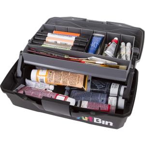 ArtBin 6891AG 1-Tray Art Supply Box, Portable Art & Craft Organizer with Lift-Up Tray, [1] Plastic Storage Case, Gray/Black