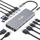 Laptop Docking Station Dual Monitor, 14 in 1 USB C Hub Multiport Adapter Dongle with 2 HDMI, DisplayPort, Ethernet, SD/TF, USB C/A Ports, PD, Mic/Audio, Compatible for MacBook Dell HP Lenovo (Grey)