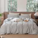 MooMee Striped Duvet Cover Set 100% Washed Cotton Linen Like Textured Breathable Durable Soft Comfy (Dark Grey White Classic Stripes, Cal King 104"x98")