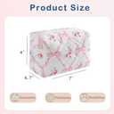 Cute Small Makeup Bag,Quilted Floral Cotton Cosmetic Pouch, Quilted Flowers Pencil Case with Zipper, Kawaii Travel Toiletry Bags for Purse(07PinkBow)