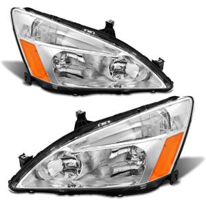 2003 2004 2005 2006 2007 Accord Headlight Assembly for 2003-2007 Honda Accord 2/4dr Clear Lens Chrome Housing with Amber Reflector Headlamp Replacement Left and Right Pair
