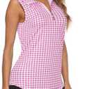 Koscacy Women's Sleeveless Golf Tennis Polo Shirts Zip Up Dry Fit Workout Tank Tops Athletic Shirt, Pink, XL