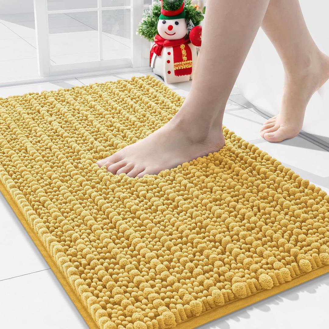 Arotive Luxury Chenille Bathroom Rug Mat, Extra Soft Thick Absorbent Shaggy Bath Rugs, Non-Slip Machine Wash Dry, Plush Bath Mats for Bathroom, Shower and Tub, 36x24, Yellow