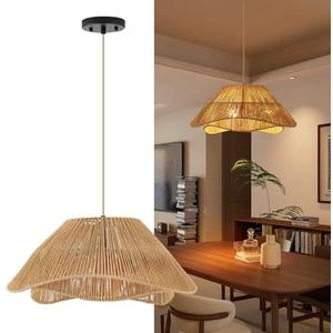 ZSDHXi 19.68" Rattan Pendant Light Fixture, 3-Light Boho Hanging Light Fixture Ceiling Mount, Bohemian Woven Wicker Flush Mount Hanging Lamp, Adjustable Rattan Chandelier for Kitchen Island Hallway