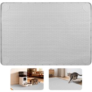 Cat Food Mat, 40" x 28" Cat Litter Mat Extra Large Silicone Pet Feeding Mat with Raised Edge Pet Placemat for Food and Water Bowl Non-Slip, Easy to Clean, Floor Protection (Light Gray)