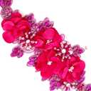 1pc Handmade Rhinestone Applique for Clothes, 3D Flower Fabric Patches for Wedding Dress, Bling Beaded Embroidery Lace Applique for Hat Hairband Sewing Embellishment (Hot Pink)