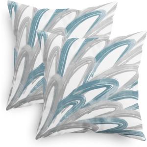 CaliTime Throw Pillow Cases Pack of 2 Cozy Fleece Two-Tone Abstract Feather Decorative Cushion Covers for Couch Bed Sofa Farmhouse Decoration 18 X 18 Inches Smoke Blue Grey