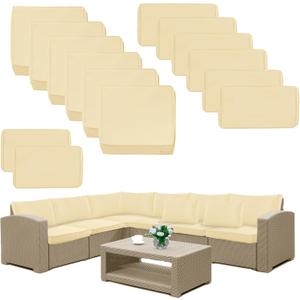 14 Pack Patio Cushion Covers Set Outdoor Cushion and Pillow Replacement for 7 Pieces 6 Seater Furniture Conversation Set Sectional Waterproof Patio Cushion Slipcovers Set Beige Covers ONLY (25.6"x25.6"x4.5"-14 Pcs, Beige)