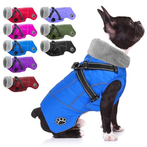 Doglay Dog Coat with Harness, Reflective Warm Dog Jacket Waterproof Puppy Winter Coat for Cold Weather, Adjustable Fleece Jacket for Small Medium Large Dogs