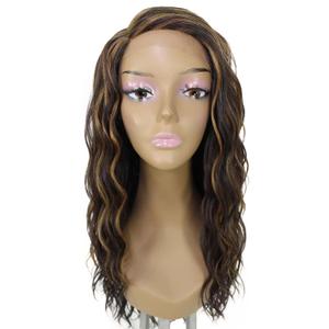 Wavy Layer 28 in Long L Part Wig, Heat Resistant Fibers, Multiple Shades of Natural, Dip Dyed, & Blended Colors