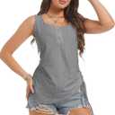Womens Tank Tops, Summer Tops for Women 2024, U Neck Tank Tops Henley Tank Top Embroidery Sleeveless Stretch Basic Top Shirts (Gray, XS)