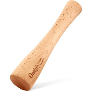 Onebite Sauerkraut Pounder for Mason Jars, Vegetable Fermentation Tamper for Sauerkraut Crocks with Scale Marks - 12" One Piece of Solid Wood, Classic Flat Base