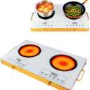 Electric Charcoal Burner Stove, 500W Single Coil Hot Plate Starter with Grill Tongs, 5-Level Temp, Smart Heat Control & Stainless Steel Fast Heating for Cooking top Countertop (5543White-Double)