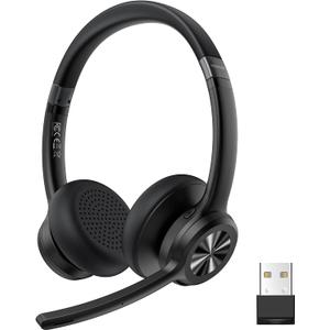 TECKNET Wireless Headset with USB Dongle, Bluetooth Headset with Noise Cancelling Mic - Rechargeable Bluetooth V5.2, 50H Playtime & Mic Mute, On Ear Headphones for Trucker/Remote Work/Call Center